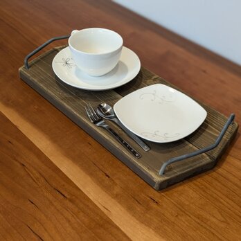 古材風　カフェトレー　アンティークトレー　コーヒートレー　アイアンの画像