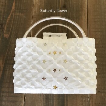 WHITE STAR S 星のスパンコール プラカゴバッグ 白 留め具つきの画像