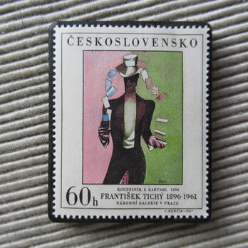 チェコスロバキア　美術切手ブローチ 9842