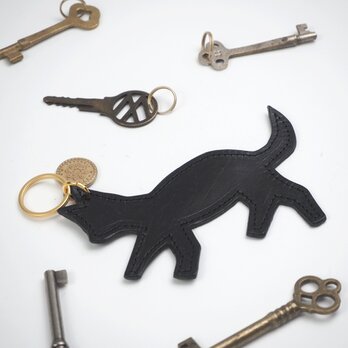 レザー キーホルダー (クロネコ) 革 キーリングの画像