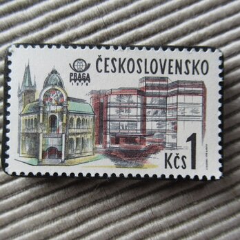 チェコスロバキア　切手ブローチ9854