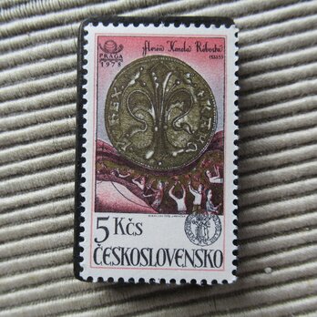 チェコスロバキア　切手ブローチ9865
