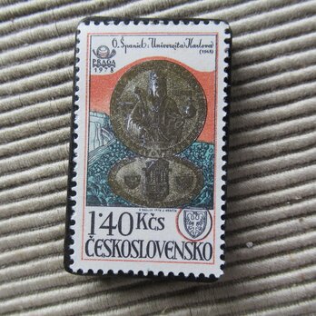 チェコスロバキア　切手ブローチ9866