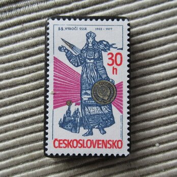 チェコスロバキア　切手ブローチ9868