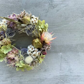 涼しげなお花を　手のひらサイズのリースの画像