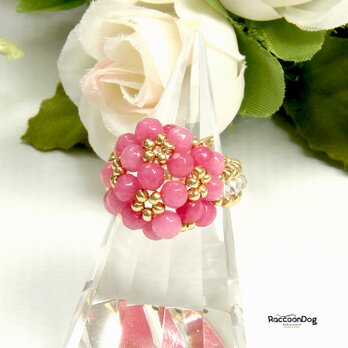 天然石カルセドニー苺ミルクリング（天然石カルセドニー ビーズリング）《ビーズアクセサリー》の画像