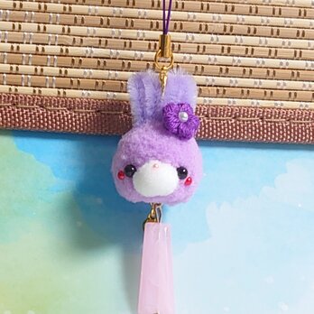 ポンポンストラップ♪リンリンᕷ˖*うさちゃん風鈴•×•パープルの画像