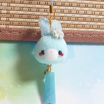 ポンポンストラップ♪リンリンᕷ˖*うさちゃん風鈴•×•ブルーの画像