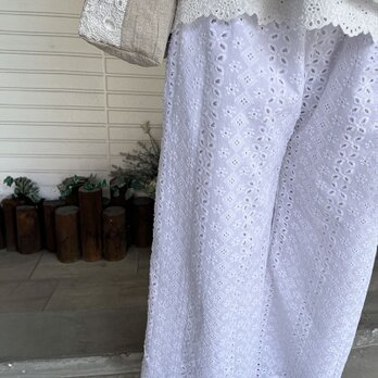 [予約販売] カットワークストライプレースワイドパンツ（セットアップにもなります）の画像