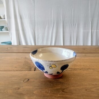 粉引飯茶碗(ルリタマアザミ)の画像