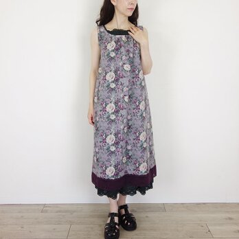 [予約販売] コットンリネンアンティークフラワー薔薇トーションレースワンピースの画像