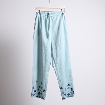コットンテーパードパンツ・ウエスト調節可能・紫陽花の画像