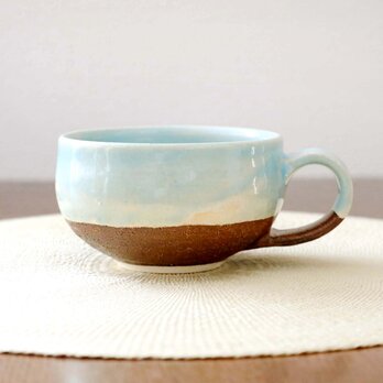 水色と飴釉のかけ分けスープカップ