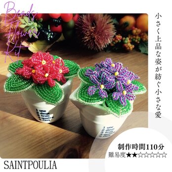 ビーズフラワーキット セントポーリア２種　※花器は含みません　「大きな文字と写真で分かるかんたんレシピ」付きの画像