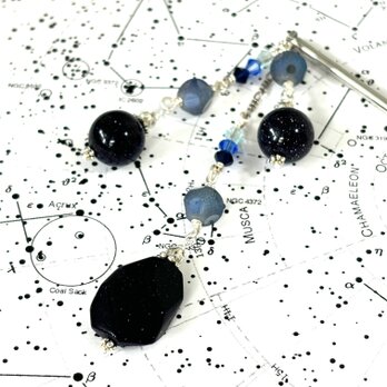 【訳あり・アウトレット品】かんざし　星空を閉じ込めた様な紺色人工石ビーズ　一本挿し　一本簪の画像
