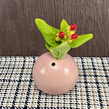 陶器 ミニ一輪挿し 球型　桃色【240609】の画像