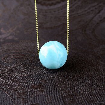 カリブの青い海 18mm玉ラリマー K14ネックレス 天然石 Larimar K14 necklace 41cmの画像