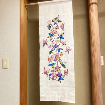 手染め一点もの　ニンニクカズラ文様（紅型タペストリー）　の画像