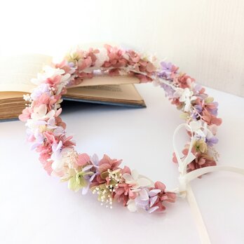 本物のお花の花冠　大人用　プリザーブドフラワー　ウエディング　ピンクパープルの画像