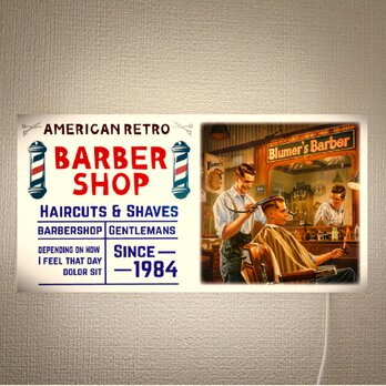 【Lサイズ】アメリカンレトロ バーバー 理容室 ヘアーサロン 床屋 店舗 壁掛け 照明 ランプ 看板 置物 雑貨 ライトBOXの画像