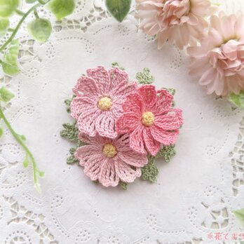 レース編み 秋桜のブローチ～pink mix～の画像