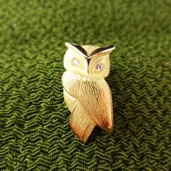 １８金製：天然ダイヤモンド入りフクロウのミニブローチ（ピンズ）　【あなたの誕生石もセット出来ます。】の画像
