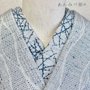 綿の半衿  涼しげブルー×グレーの画像