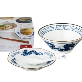 【大特価】【新品】 レトロ中華　ラーメンチャーハン（青）セット 【紙箱】プラーメン丼　Φ19.5×H8cm　1050mlの画像