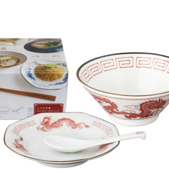【大特価】【新品】 レトロ中華　ラーメンチャーハン（赤）セット 【紙箱】プラーメン丼　Φ19.5×H8cm　1050mlの画像