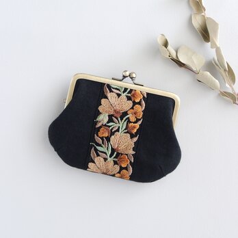 インド刺繍リボンの親子がま口（お財布）キャンバス/ぷっくり