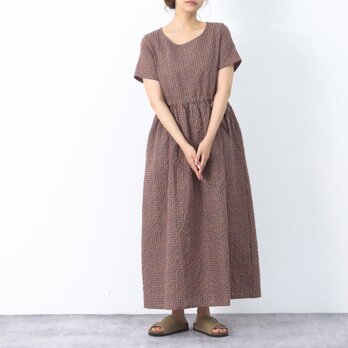 新作**大人のカラフルチェック柄　コットン　ギャザー　ロングワンピース ♪オーダーサイズ可の画像
