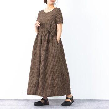 新作**大人のカラフルチェック柄　コットン　ギャザー　ロングワンピース ♪オーダーサイズ可の画像