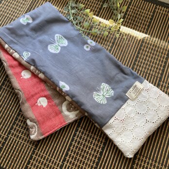 [⭐︎ハンドメイド　6重ガーゼストール　レースミナペルホネン♡ ハナハナグレーの画像