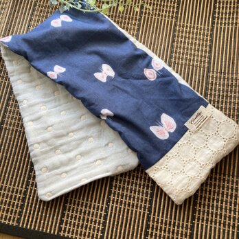[⭐︎ハンドメイド　6重ガーゼストール　レースミナペルホネン♡ ハナハナ紺の画像