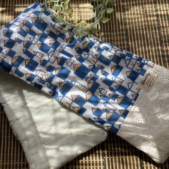 ⭐︎ハンドメイド　6重ガーゼストール　レースミナペルホネン♡ hütte blueの画像