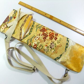 50cm【ba-040】和柄・和太鼓等・ショルダーストラップ付バチ袋・長袋/帯リメイク/桃山屏風の画像