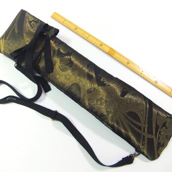 56cm【ba-043】和柄・和太鼓等・ショルダーストラップ付バチ袋・長袋/帯リメイク/鳳凰流水宝尽くし花文の画像