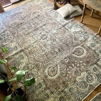 超大判168×262ミルクココアブラウン×モスグリーン　トルコヴィンテージラグ