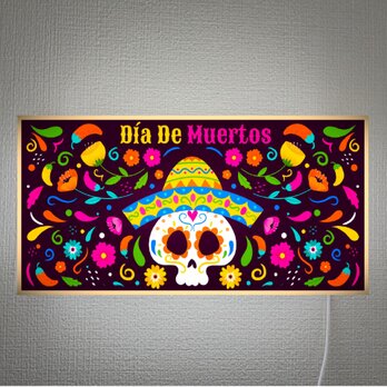 【Lサイズ】メキシコ メキシカンスカル 死者の日 オフレンダ アルタール 壁掛け 照明 ランプ 看板 置物 雑貨 ライトBOXの画像