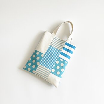 ブルードットチェックボーダー パッチワーク*A4トートバッグ