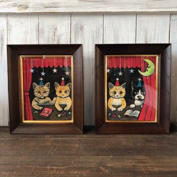 「見習い魔法使い」F0サイズ アート作品 2点セット 原画 徳島洋子作品 アクリル画 猫の画像