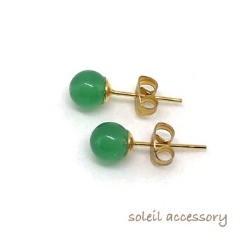510【グリーンオニキス】天然石一粒ピアス＊6mmの画像