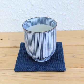 手織藍染めコースターA (ガラ紡綿糸とリネン少し)の画像