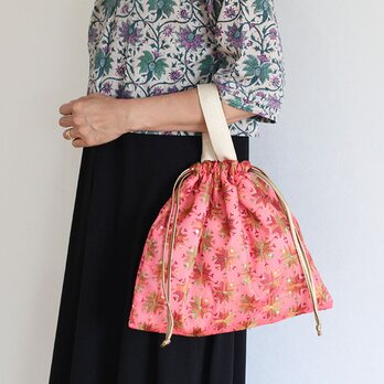 フルカリ刺繍の巾着バッグ【ピンク】の画像