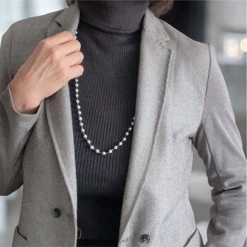 淡水パール サックスシルバーミックス 2連にして使える コードのロングネックレス