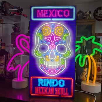 【Lサイズ】メキシカンスカル カラベラ 死者の日 メキシコ テキーラ お祭り 照明 ランプ 看板 置物 雑貨 ライトBOXの画像