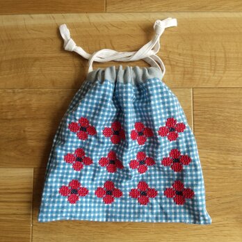 クロスステッチ刺繍の巾着の画像
