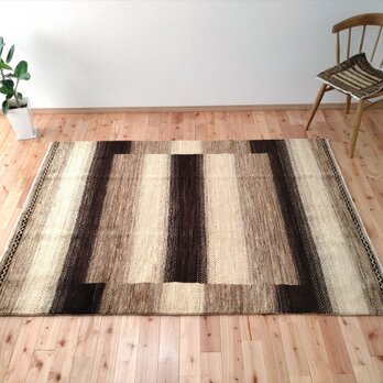 冬祭り50％OFF】通年18℃　オールシーズン手織りラグ　ガゼニギャッベ　203x135cm ラグサイズ BP248の画像