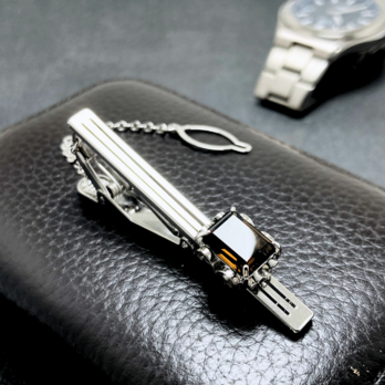 10×8 ビター スモーキークォーツ/茶水晶  RHP 天然石ネクタイピン - スクエアの画像
