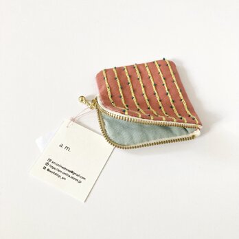 ミニポーチ[新芽×ストライプ] coral redの画像